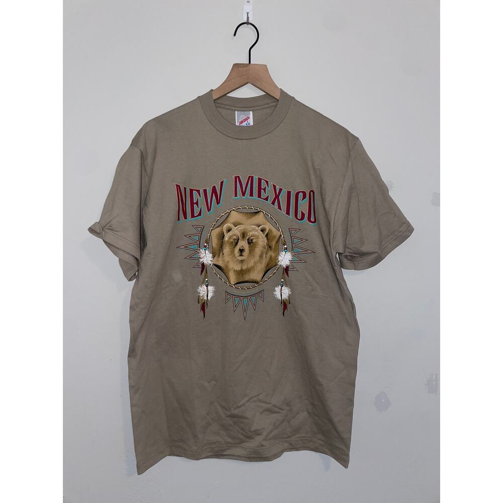 Vintage Bear Shirt New Mexico Native American Graphic Brown Tee VTG 90s L Large
